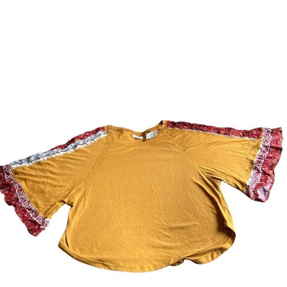 Cropped mustard yellow boho flared 3/4 sleeve autumn fall colors - Picture 2 of 15